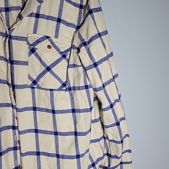 J Crew BoyFit Flannel Shirt Blue/White Window Pane Long Sleeve Women's Size 10 - Picture 3 of 9